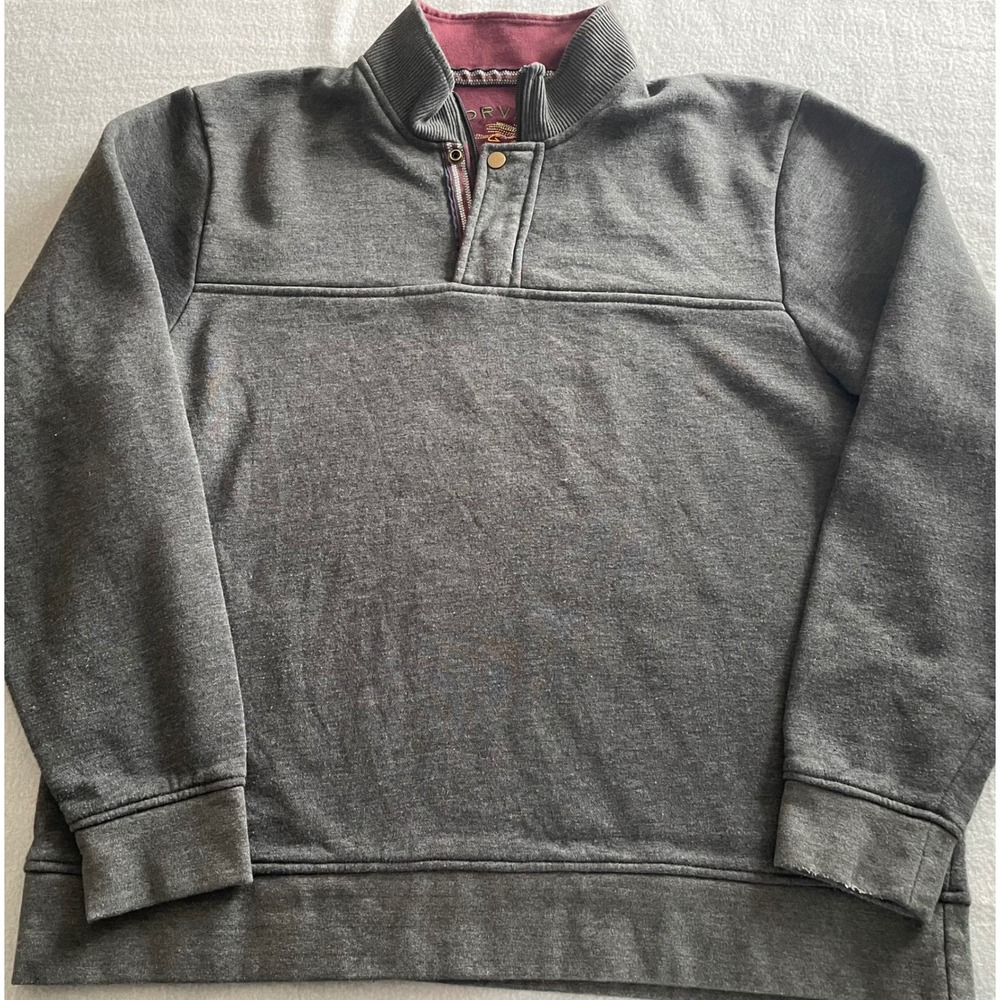 Orvis Mens XL Quarter Zip Pullover Sweatshirt Gray Fleece Lined Fly Fishing Logo